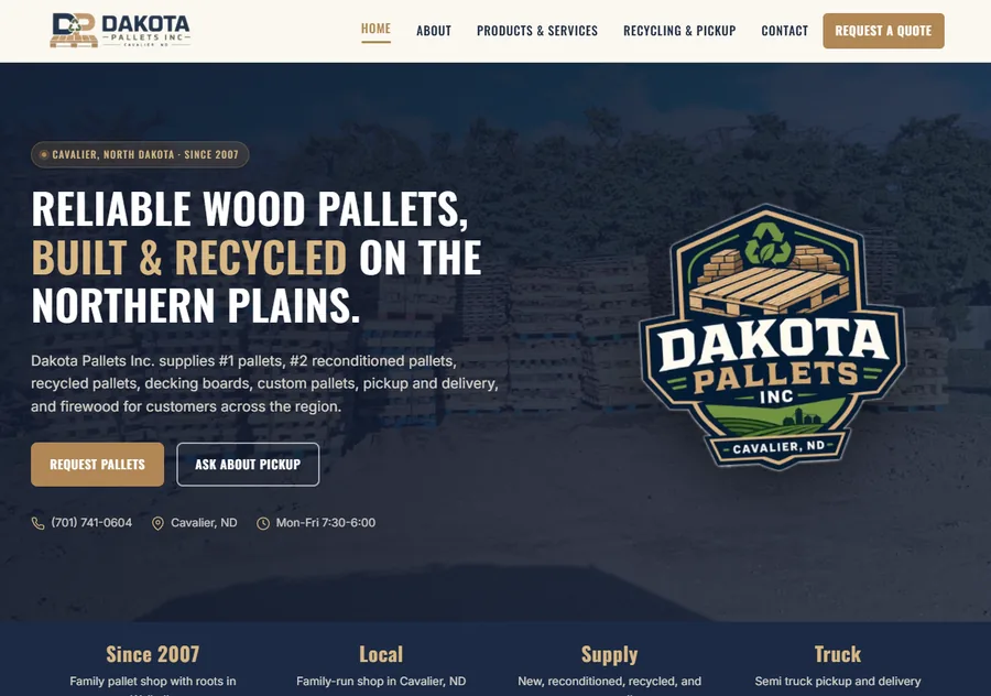 Dakota Pallets website screenshot