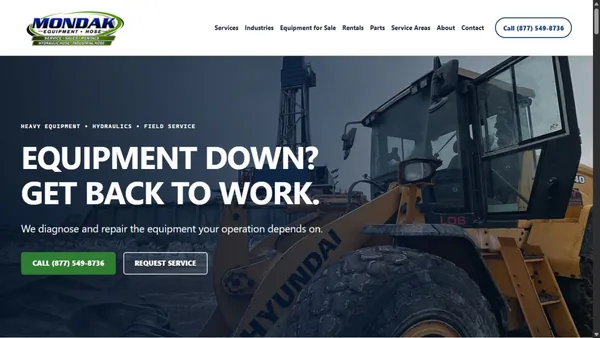 MonDak Equipment heavy equipment service website from my portfolio
